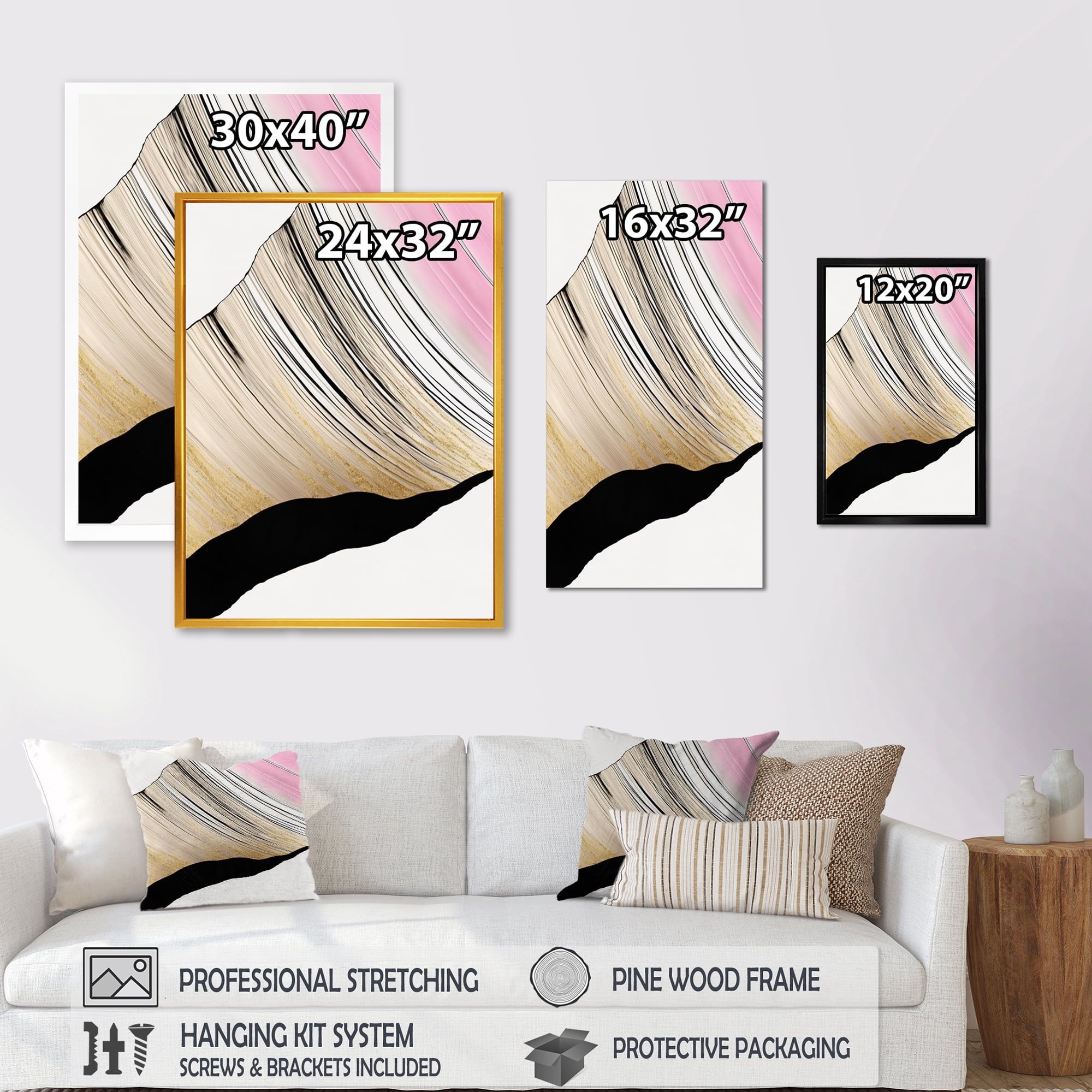 Designart Minimalism Pink And Gold Cubic Fusion I Canvas Wall Art