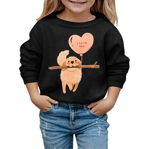 Huowey Autumn and Winter Valentine's Day Fashionable Puppy Print Children's Hooded Sweatshirt