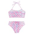 thumbnail image 4 of TiaoBug Girls 2 Pcs Mermaid Bikini Sets Shiny Halter Ruffles Crop Top with Triangle Brief Bathing Suit Tankini Pink B 130, 4 of 5