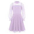 thumbnail image 3 of inlzdz Robe en Maille Contrastée à Pois à Manches Longues Bouffantes pour Filles, Décontractée, Ligne A Évasée, Patineuse, Robe de Fête Lavande 160, 3 of 7