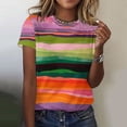 thumbnail image 4 of Women's Short Sleeve Crew Neck Tee Tops Stripe Color Block Casual T-Shirts Summer Clothes Blue,L, 4 of 5