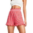 thumbnail image 2 of Yunliwuli Women's Summer Casual Boxer Shorts Elastic Waistband Wide Leg Plaid Shorts Streetwear, 2 of 8