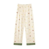 Defitshape Women's Cute Pajama Pant Pj Bottoms Summer Printed Sleepwear Soft Lounge Fall Light Spring Stretchy Loose Cotton 539 Green Small