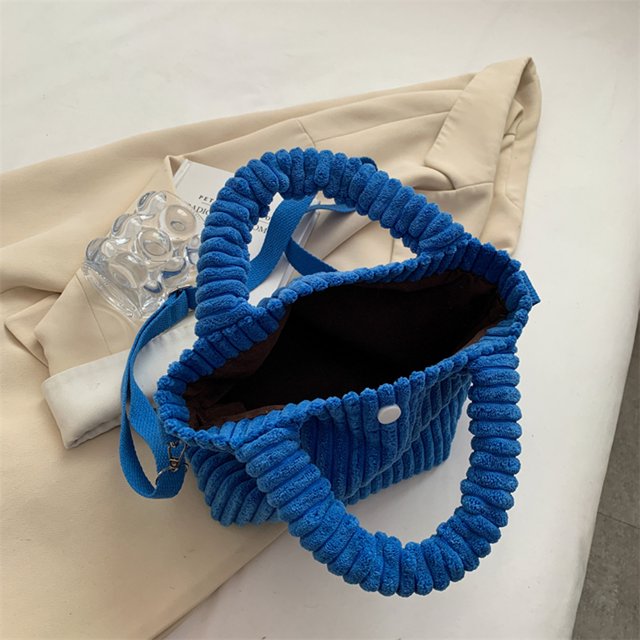 Bolsa de hombro de pana Moda Otoño Invierno de cubo para fiesta (Azul oscuro) Likrtyny Para Estrenar