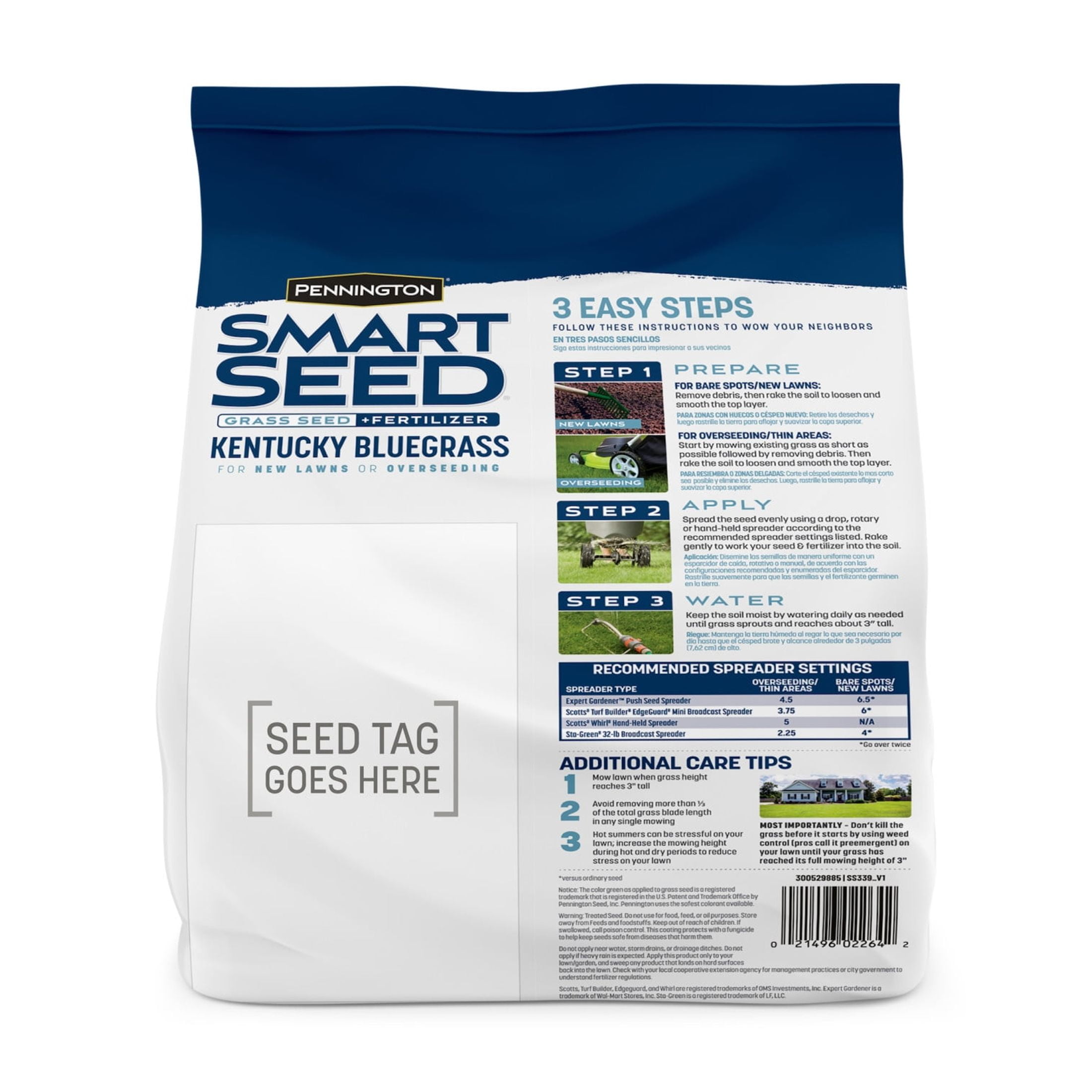 Pennington Smart Seed Kentucky Bluegrass Grass Seed Mix, for Sun to Partial Shade, 3 lb, 1 Pack, New