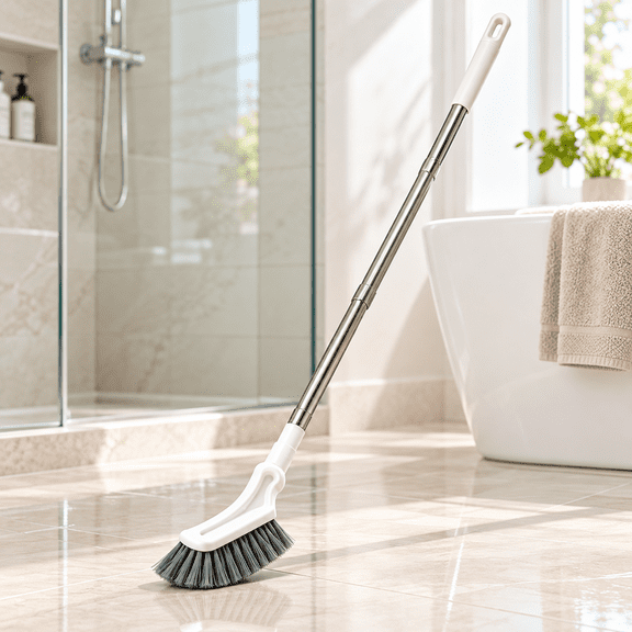 Extendable Long Handle Floor Cleaning Brush with Slim Head, Telescopic Steel Pole for Bathroom Wall Tile Corner Cleaning