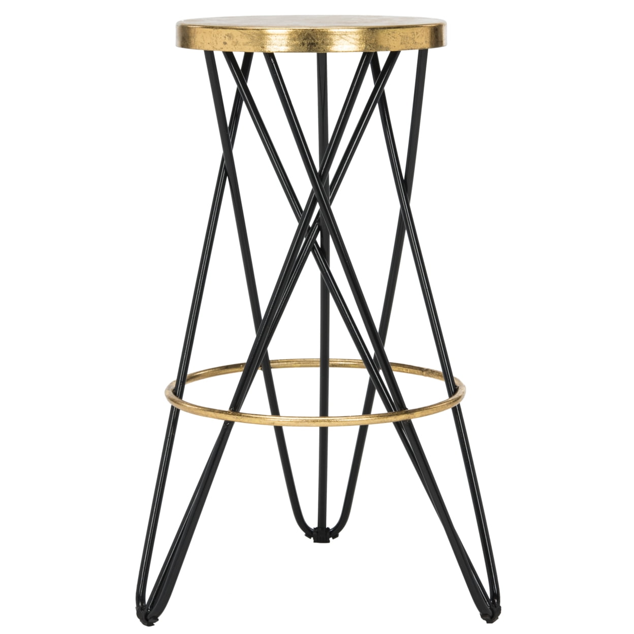 SAFAVIEH Lorna Mid-Century Retro Gold Leaf Iron Barstool, Black
