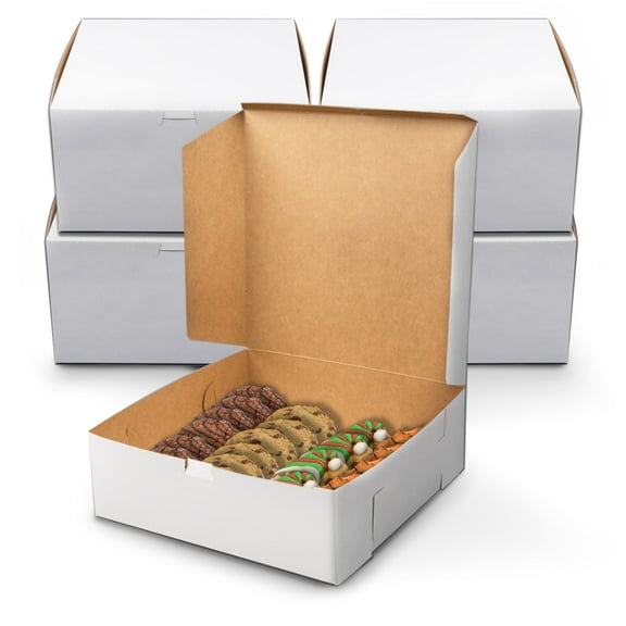 MT Products Plain Cookie Boxes 12" x 12" x 5" - White Bakery Boxes No-Window (Pack of 15) - Made in USA