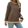 thumbnail image 3 of Sweatshirts for Women Loose Fit Color Block Pullover Casual Ribbed Long Sleeve Crewneck Sweatshirt Fashion Tops, 3 of 5