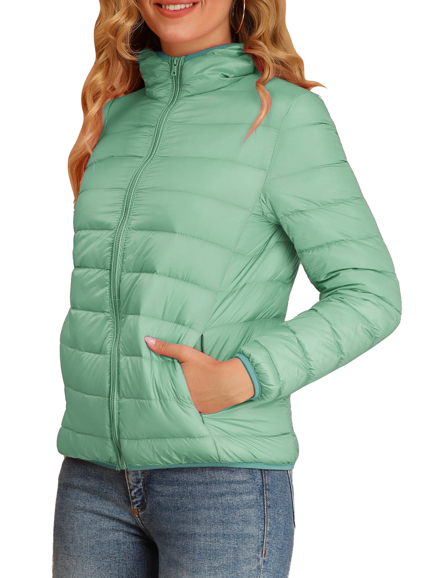 allegra k women's hooded lightweight down packable puffer jacket