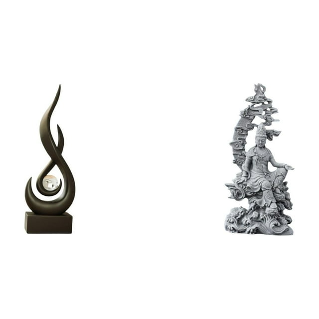 Escultura Abstracta De Resina Con Forma De Llama Y Figura De Guan Yin. Artesanía Budista Moderna Para Sala De Estar, Oficina, Dormitorio, Escritorio O Vitrina. Colección Feng Shui.