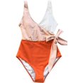 thumbnail image 2 of Traje de baño de una pieza para mujer, cruzado, con bloques de color y lazo lateral, 2 of 6