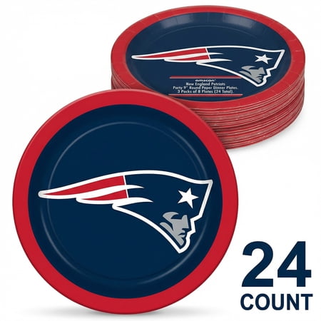 New England Patriots NFL Disposable Paper Plates 9 24 Count