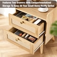 thumbnail image 4 of Nightstands Set of 2 with Charging Station, Modern Boho Rattan Bedside Tables with 2 Drawers, Solid Wood Legs, Open Storage End Tables for Bedroom Living Room Dorm – Natural, 4 of 5
