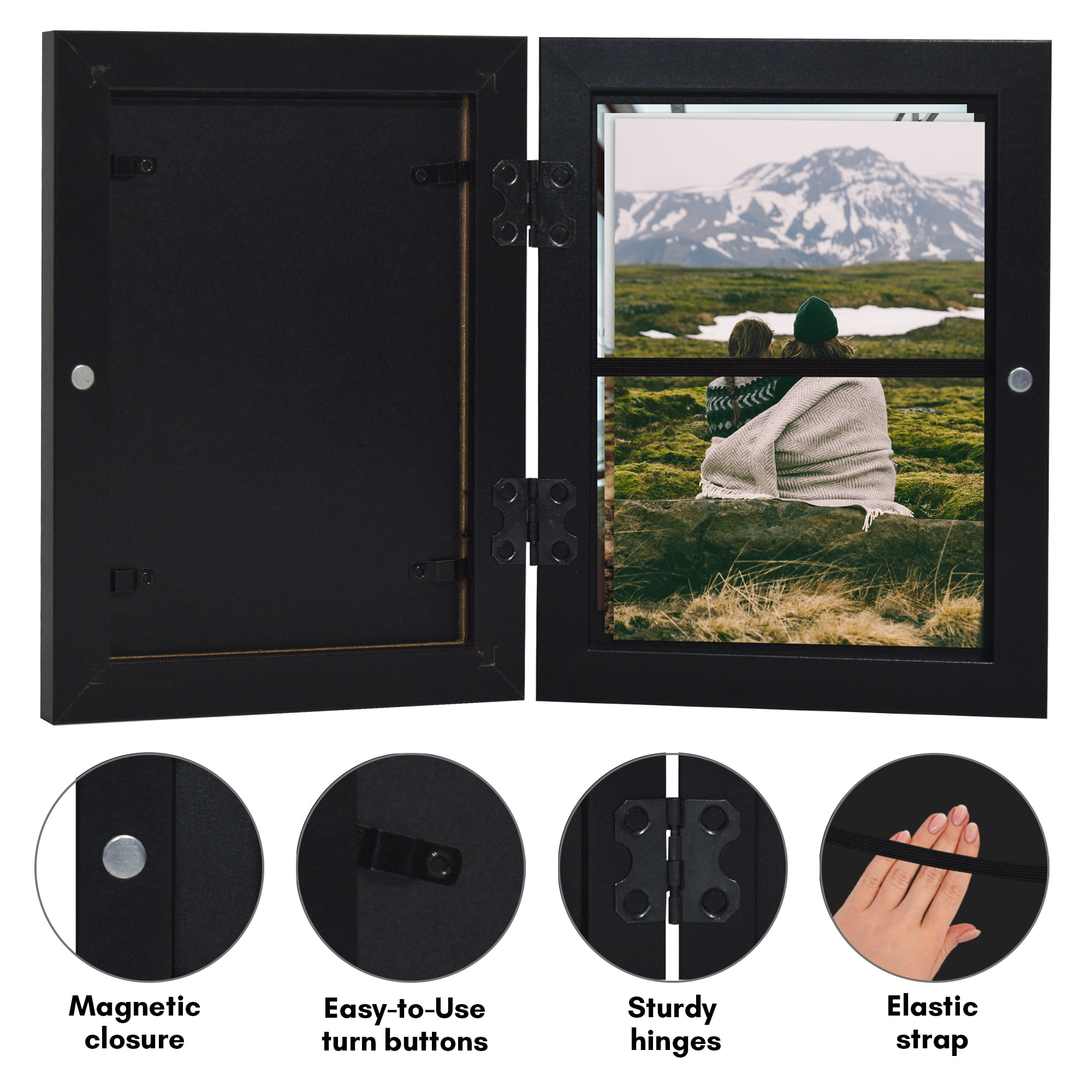 Americanflat 5x7 Picture Frame with Shatter-Resistant Glass Storage Quick Change Frames Holds Photos - Black