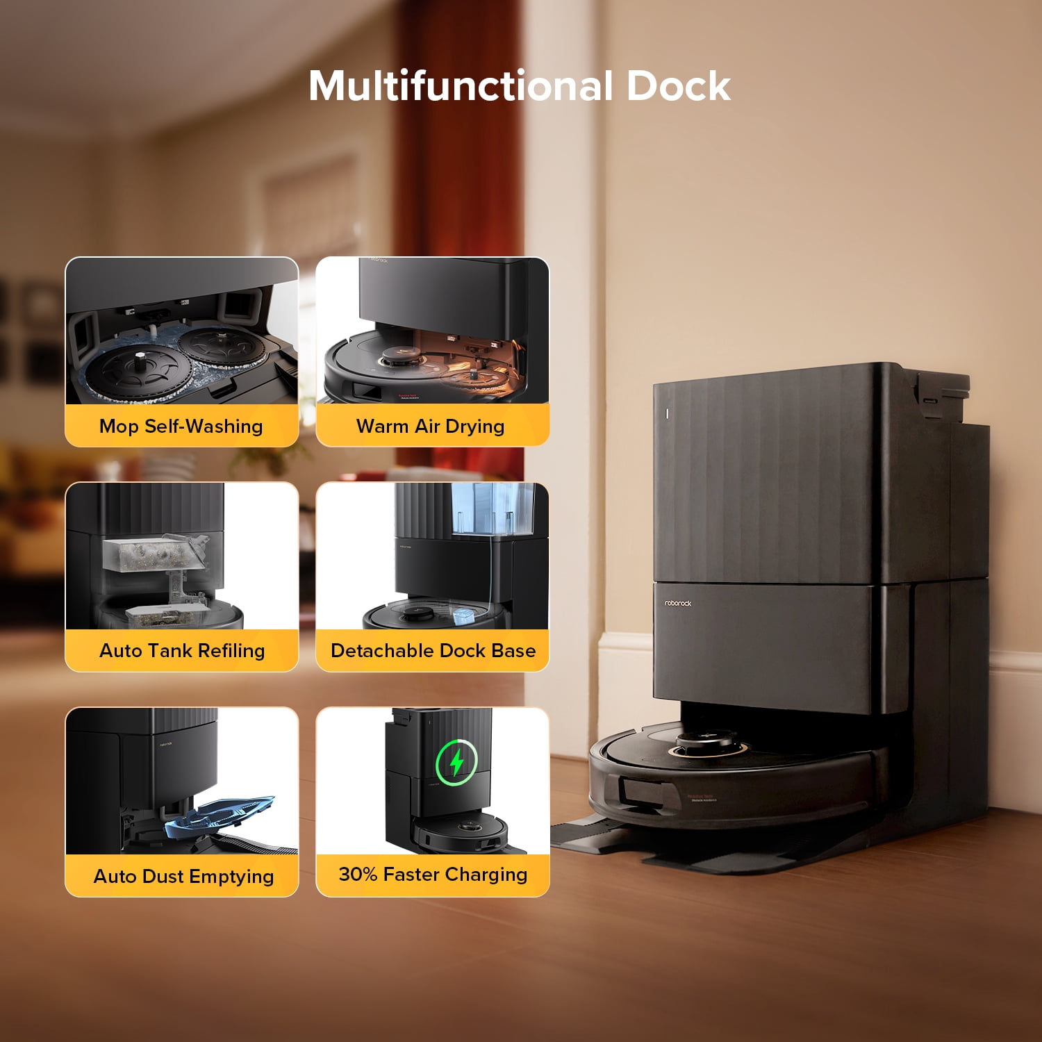 Roborock Qrevo S5V Robot Vacuum and Mop, 12000Pa Suction, FlexiArm Edge Mopping, Auto Mop Washing&Drying, Self-Emptying, Dual Zero-Tangle System, Smart Obstacle Avoidance, 10mm Mop Lifting
