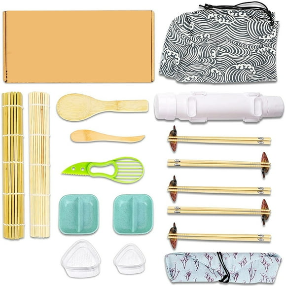 Sushi Making Kit - Complete sushi making kit for beginners and professional sushi makers, perfect sushi making kitchen accessories, such as sushi knife, 2 sushi mats, rice bazooka and more