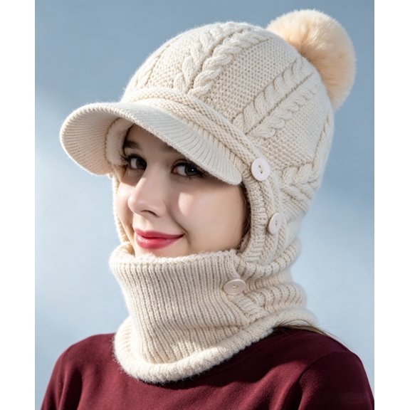 DOVACKA Women's One Piece Slouchy Fleece Beanie with Scarf & Face Mask, Warm Thick Knitted Winter Ski Cap for Cold Weather Outdoor