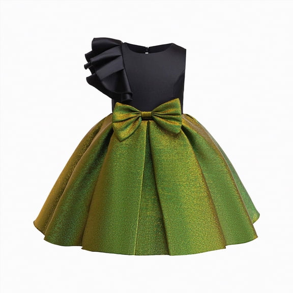 JUMEYU Princess Dresses for Girls Girls Cold Shoulder Dress A-line Asymmetrical Junior Bridesmaid Birthday Party Dress Size 8-9 (Green,8-9 Years)