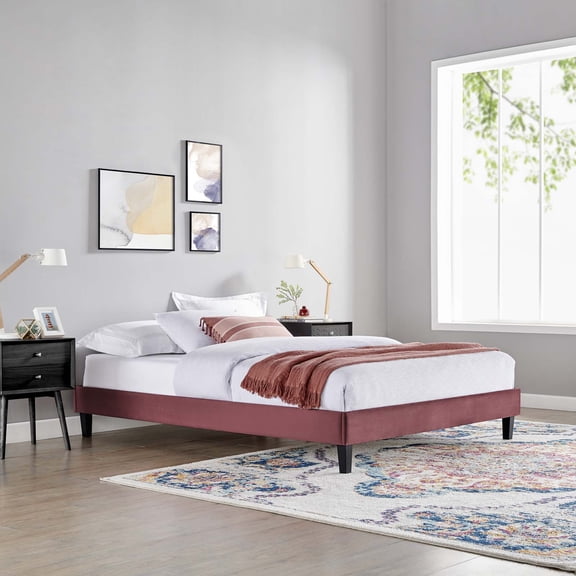 Modway Reign Perfomance Velvet Platform Bed Frame, Full, Red