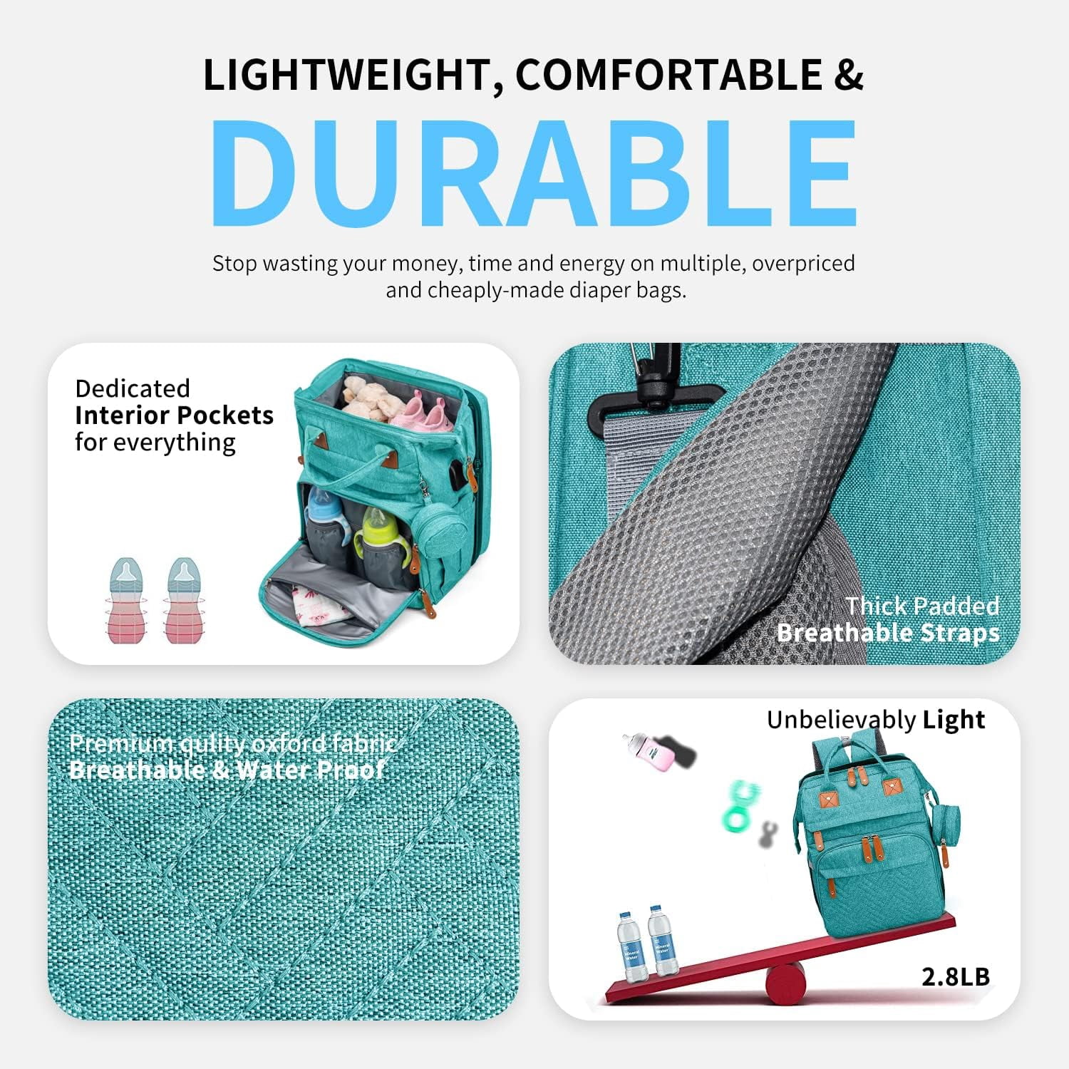 Diaper Bag Backpack with Detachable Changing Station, Large Capacity Baby Diaper Bags for Boys & Girls, Baby Registry Search Stuff & Shower Gifts, Newborn Essentials Must Haves, Lake Blue