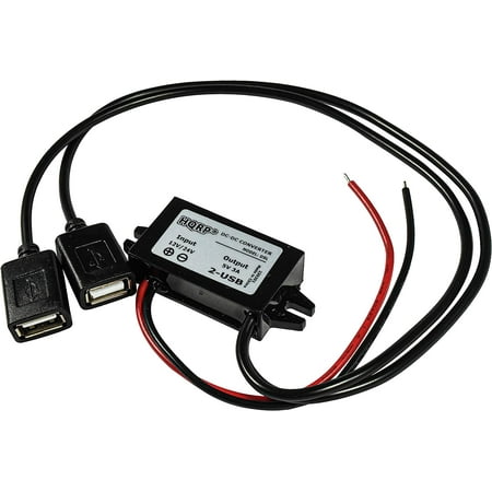HQRP DC-DC Step Down Converter 12/24V to 5V 3A 15W with 2X USB-A Female Connector Power Supply Adapter Compatible with Solar Panel Car Charging Transformation Waterproof Voltage Regulator