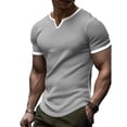 thumbnail image 3 of Men Short Sleeve V Neck Patchwork T Shirts Casual Solid Color Waffle Tops Tee, 3 of 11