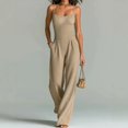 thumbnail image 2 of NMMUED Jumpsuits for Women Dressy Casual Sleeveless Wide Leg Long Romper Spaghetti Strap High Waist Lounge Jumpsuit with Pockets Beige L, 2 of 6