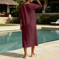 thumbnail image 7 of Ayolanni Flutter Sleeve Summer Dresses for Women 2026 Short Sleeve Cotton Solid V-Neck Maxi A-Line Dress Casual Elegant Flare Vacation Hollow Out Sundress Red XXXL, 7 of 7