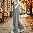 thumbnail image 3 of Wide Leg Sweatpants for Women Drawstring Lounge Pants Straight Leg Sweat Pants with Side Pockets and Front Seam Detail, Gray, M, 3 of 5