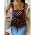 thumbnail image 6 of Women Polka Dot Sleeveless Tank Top Square Neck Back Tie A Line Peplum Casual Summer Blouse Coffee Brown XL, 6 of 8