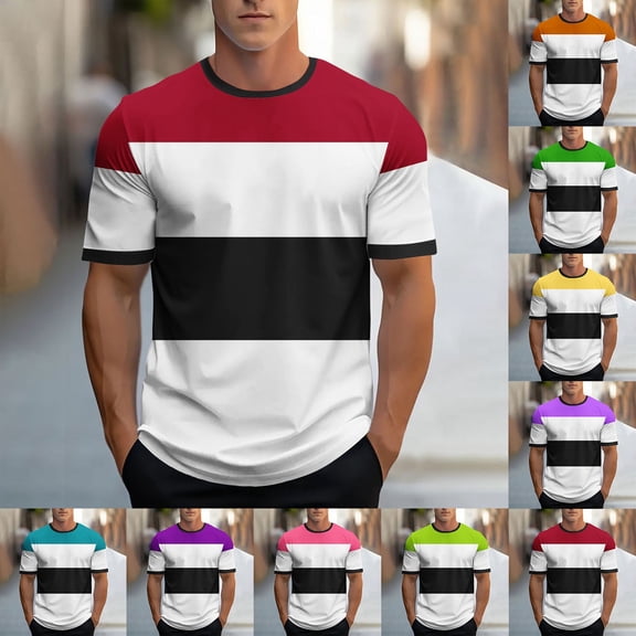 Khunlpohl Striped Short Sleeve for Mens Crewneck Basic Casual Tshirts Color Block Summer Loose Tees Tops