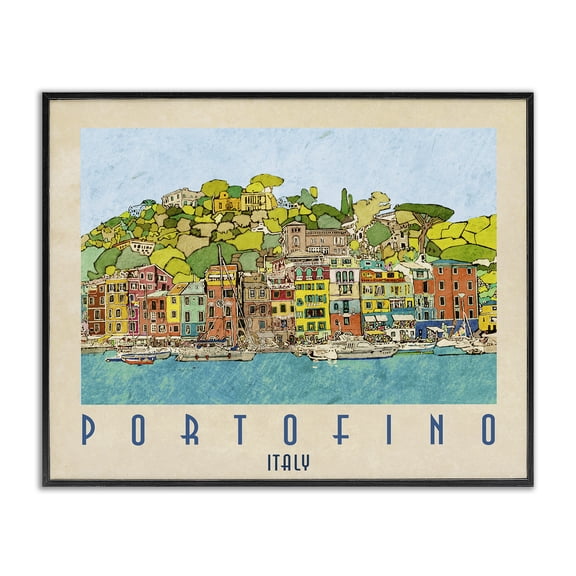 Stupell Industries Cottage Portofino Architecture Poster Black Framed Giclee Art, 14 x 11, by Ynon Mabat