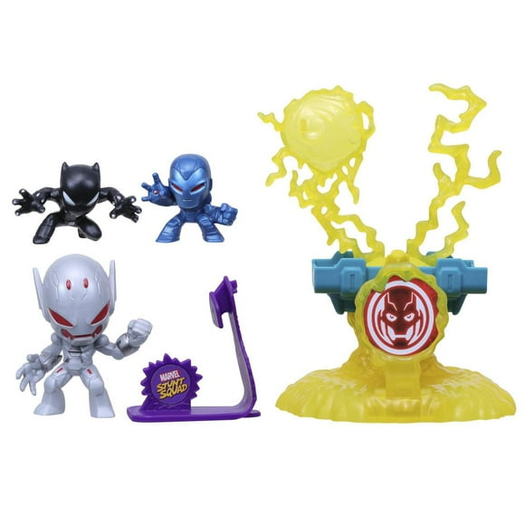 Marvel Stunt Squad Villain Knockdown Playset, Black Panther and Iron Man vs. Ultron, 1.5-Inch Action Figures, Toys for Kids Ages 4 and Up