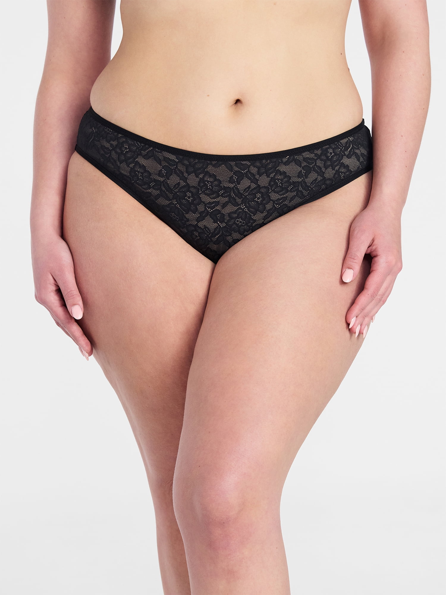 Joyspun Women's Soft Stretch Lace Bikini Panties, 2-Pack, Sizes XS-3XL