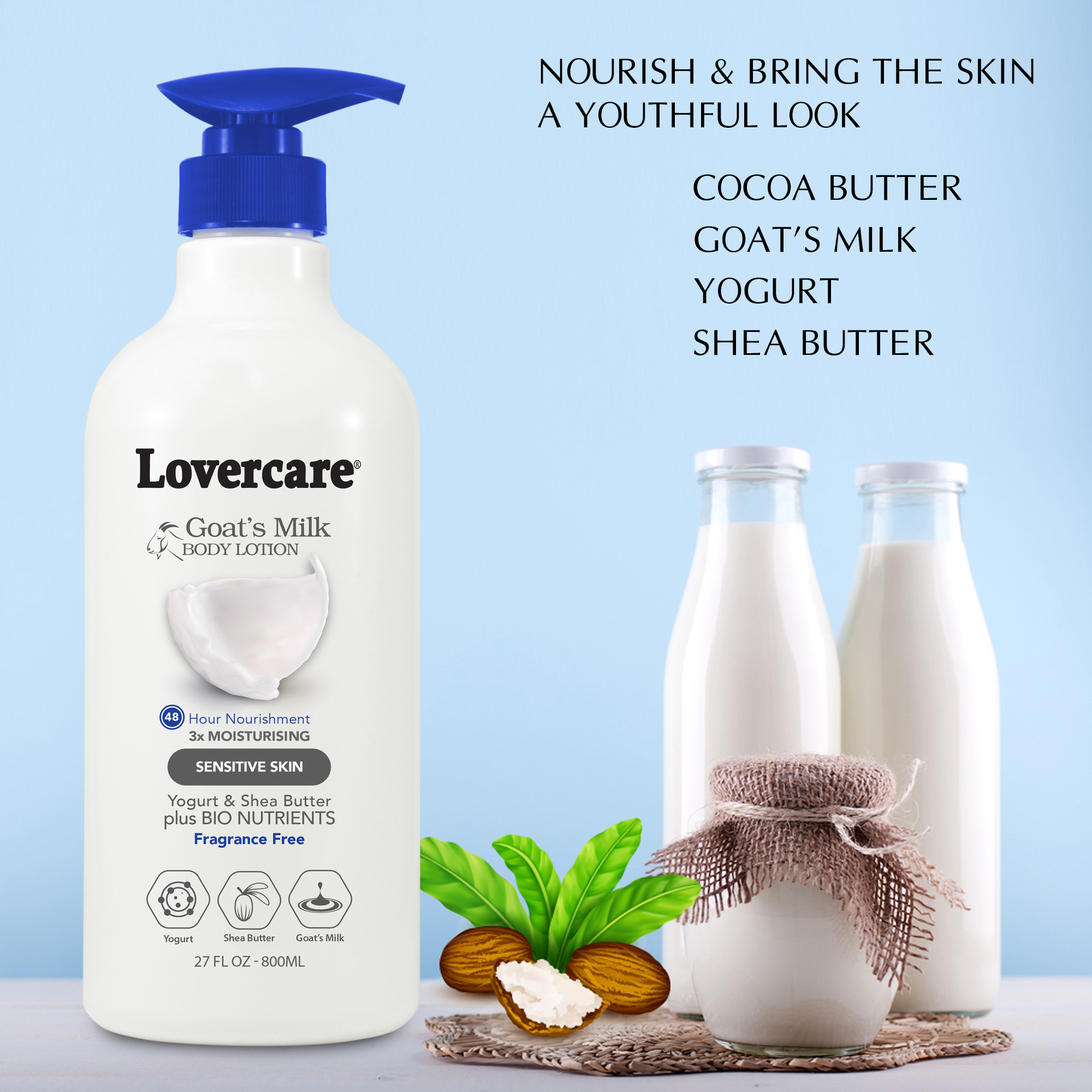 LoverCare Goat's Milk Body Lotion 27 fl oz (800ml) - Sensitive Skin - Unscented Fragrance-Free