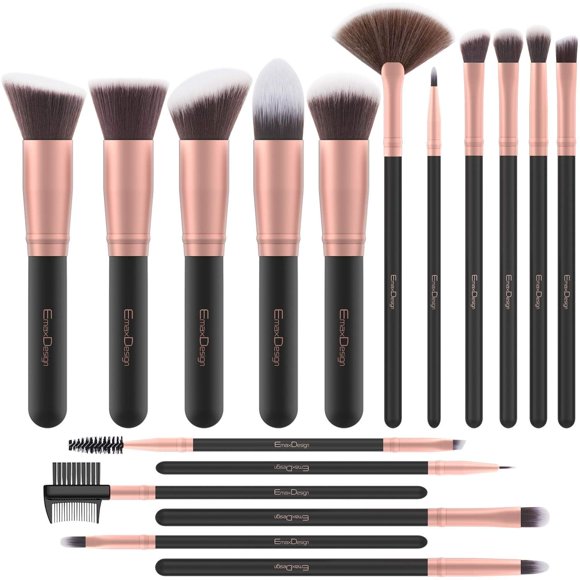Emaxdesign Brochas De Maquillaje 17 Piezas Brocha Sintética Premium Para Base De Maquillaje En Polvo Para Mezclar Rubor Corrector Ojos Cara Líquido Polvo Crema Cosméticos Kit De Brochas (Oro Rosa)