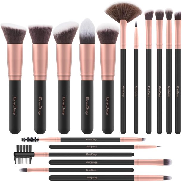 Emaxdesign Brochas De Maquillaje 17 Piezas Brocha Sintética Premium Para Base De Maquillaje En Polvo Para Mezclar Rubor Corrector Ojos Cara Líquido Polvo Crema Cosméticos Kit De Brochas (Oro Rosa)