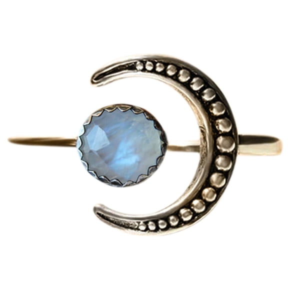 Women Adjustable Metal Star And Moon Vintage Inlaid Tail Ring