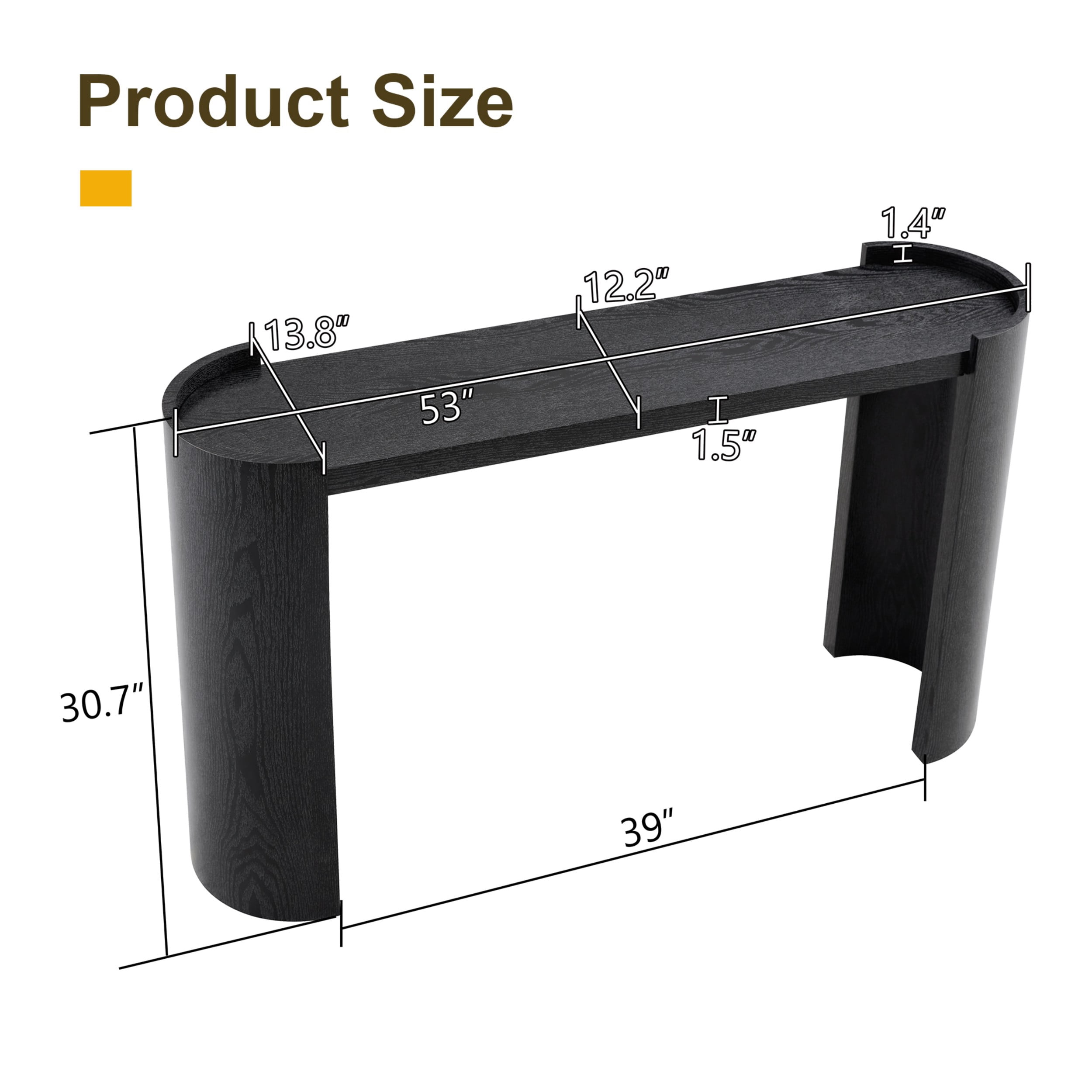 Alvantor Console Table for Narrow Entryway Foyer Sofa Side, Curved, Black, 53" x 13.8"