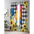 thumbnail image 4 of Sheer Curtains 84 Inches Long 2 Panels Set for Living Room, Farmhouse Rooster Semi Sheer Curtains for Windows, Black Plaid Botanical Sunflower Floral Voile Window Treatments Rod Pocket Curtain, 4 of 7