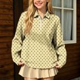 thumbnail image 5 of hotojiny Girls Long Sleeve Shirt Half Zip Collar Polka Dot Print Casual Loose Pullover Sports Top for Fall Winter(Yellow,14-15 Years), 5 of 7