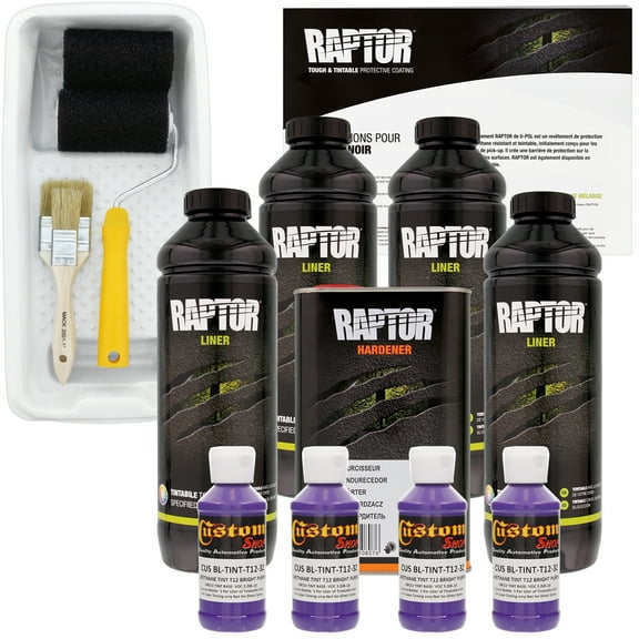 Raptor Bright Purple Urethane Spray-On Truck Bed Liner Roller,Tray, Brush 4 Liters