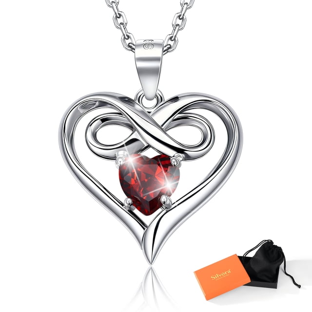 Collar de plata de ley S925 Silvora para mujer Collares con piedra natal del infinito Corazón Cumpleaños Navidad Aniversario San Valentín Joyas Regalos