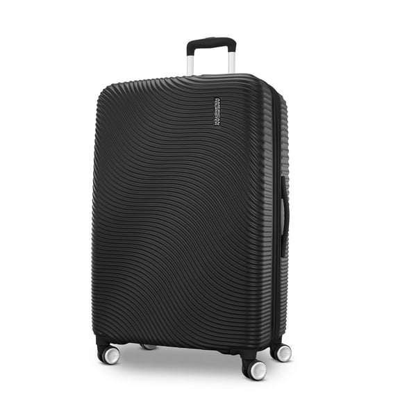 American Tourister Color Waves Large Checked Expandable Luggage Suitcase with Spinner Wheels, Black