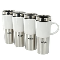 Mr. Coffee Travertine 4 Piece 16 Ounce Stoneware and Stainless Steel Travel Mug With Lid in White