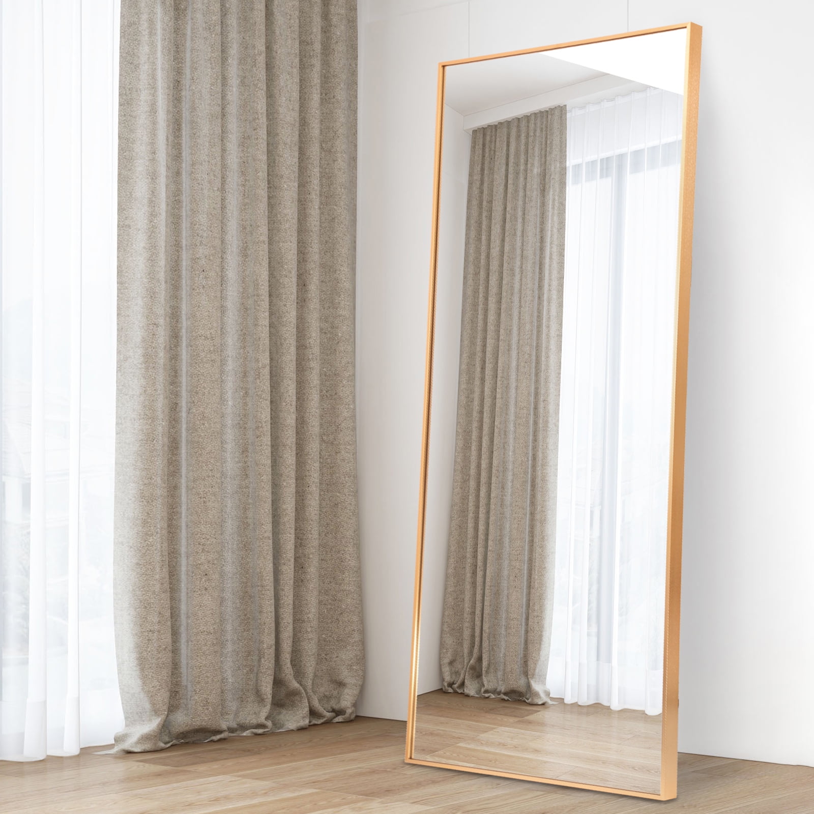 RACHMADES Full Length Mirror 65"x24" Floor Mirror Stand Gold Wall Large