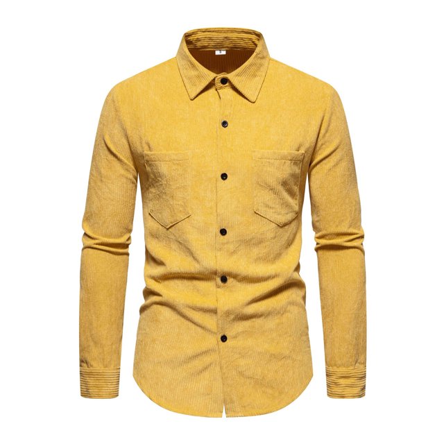 Fashnice Chemise Homme Col à Revers Chemises Boutonnées Coupe Régulière Tunique de Vacances Jaune m
