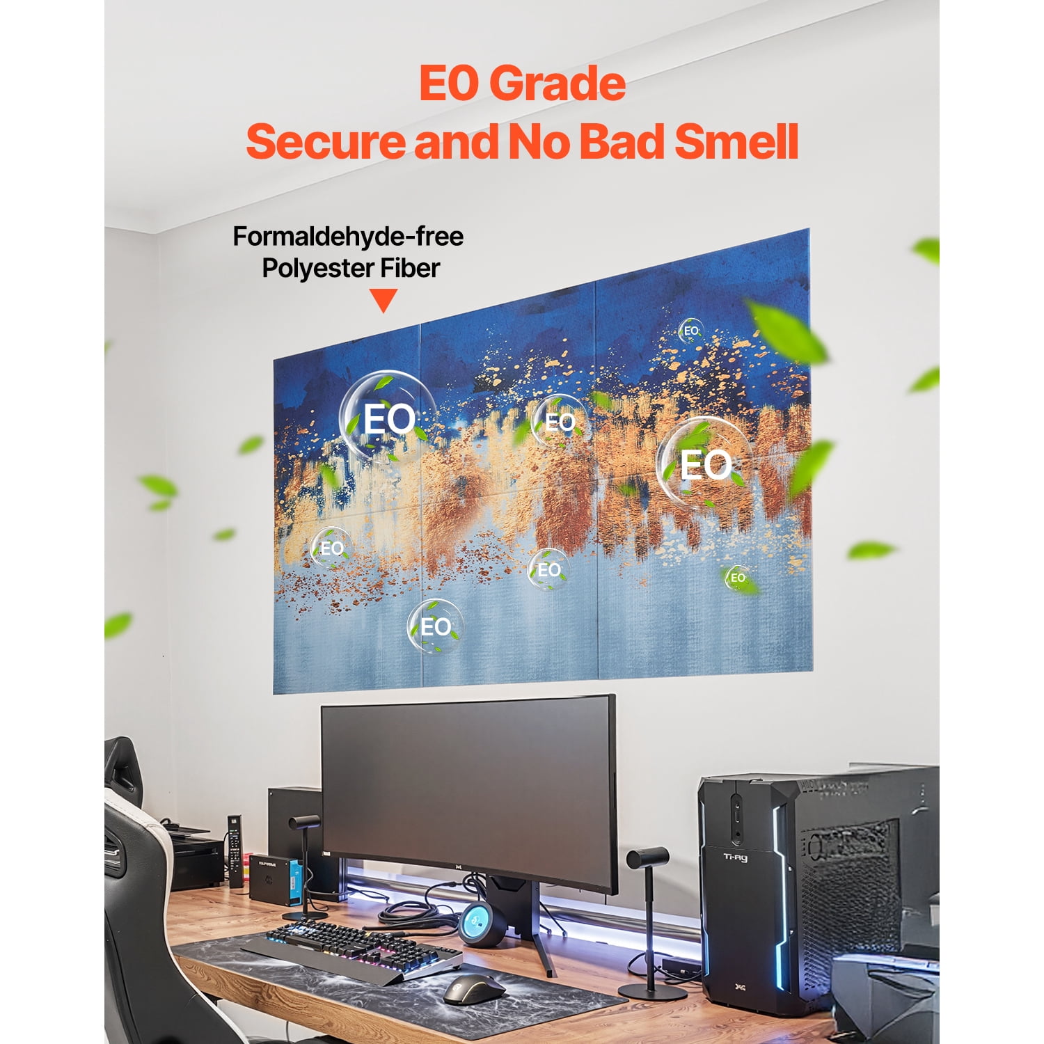 KFFKFF Set of 6 Artistic Acoustic Panels, Dimensions 70.87 x 47.24 x 0.4 inch, Wall-Mounted Soundproof Tiles, Stick-On Decorative Noise Reduction Boards for Household, Workspace, Recording Studio