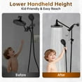 thumbnail image 6 of BRIGHT SHOWERS Rain Shower Head with Handheld Spray Built-in Power Wash, High Pressure Dual Shower Head with Height Adjustable Extension Arm, 3-Way Diverter, 9 Settings Handheld, 69" Hose, Chrome, 6 of 8